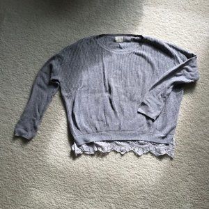 Urban Outfitters Grey Knit Pullover Sweater with Lace Bottom Detail - Size Large